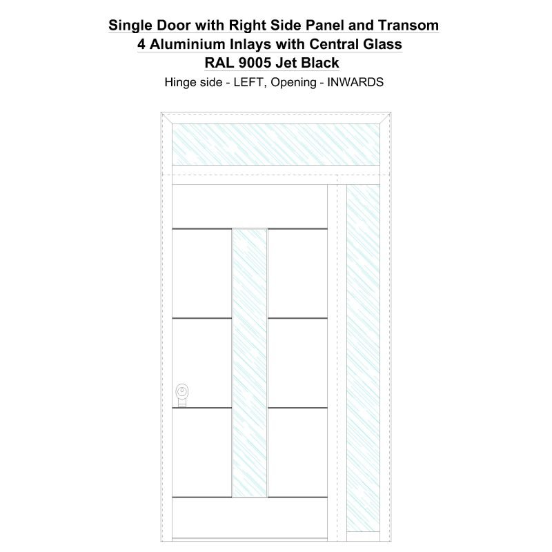 Sd1spt(right) 4 Aluminium Inlays With Central Glass Ral 9005 Jet Black Security Door