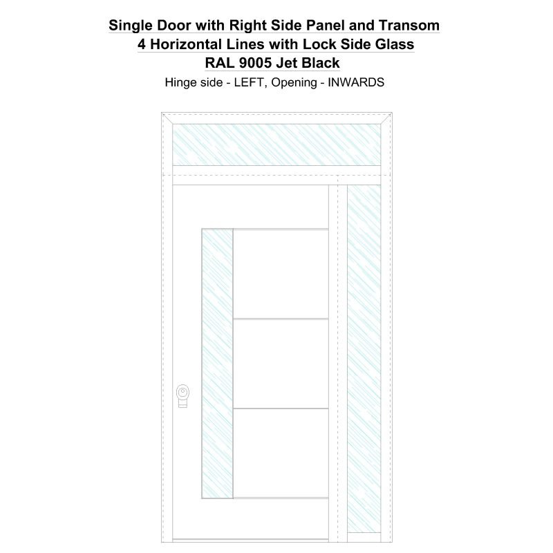 Sd1spt(right) 4 Horizonral Lines With Lock Side Glass Ral 9005 Jet Black Security Door