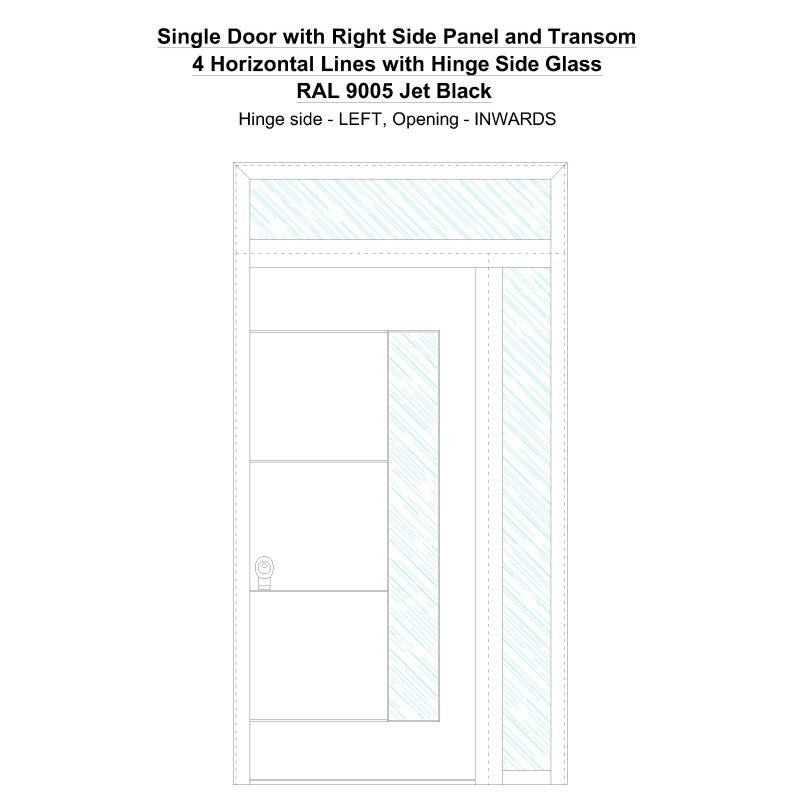 Sd1spt(right) 4 Horizontal Lines With Hinge Side Glass Ral 9005 Jet Black Security Door