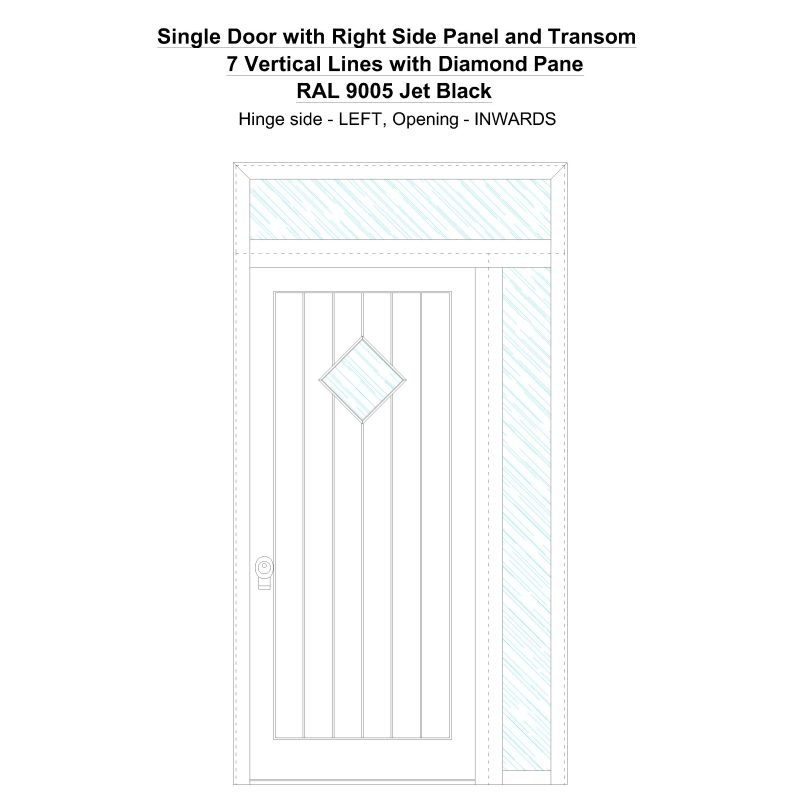 Sd1spt(right) 7 Vertical Lines With Diamond Pane Ral 9005 Jet Black Security Door