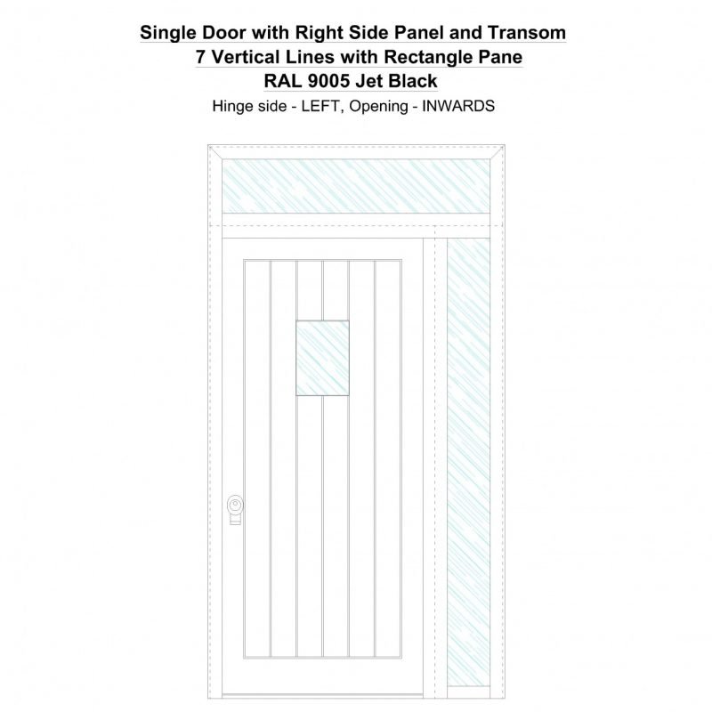 Sd1spt(right) 7 Vertical Lines With Rectangle Pane Ral 9005 Jet Black Security Door