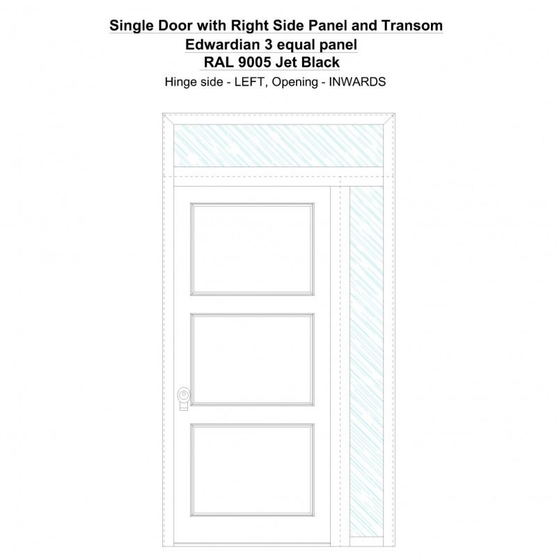 Sd1spt(right) Edwardian 3 Equal Panel Ral 9005 Jet Black Security Door