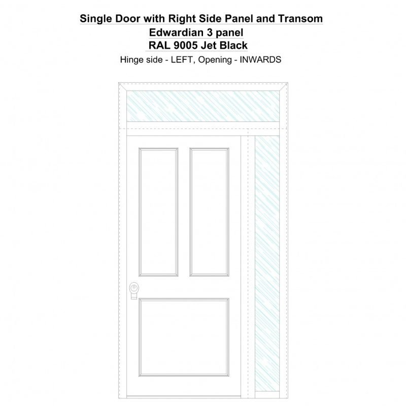 Sd1spt(right) Edwardian 3 Panel Ral 9005 Jet Black Security Door