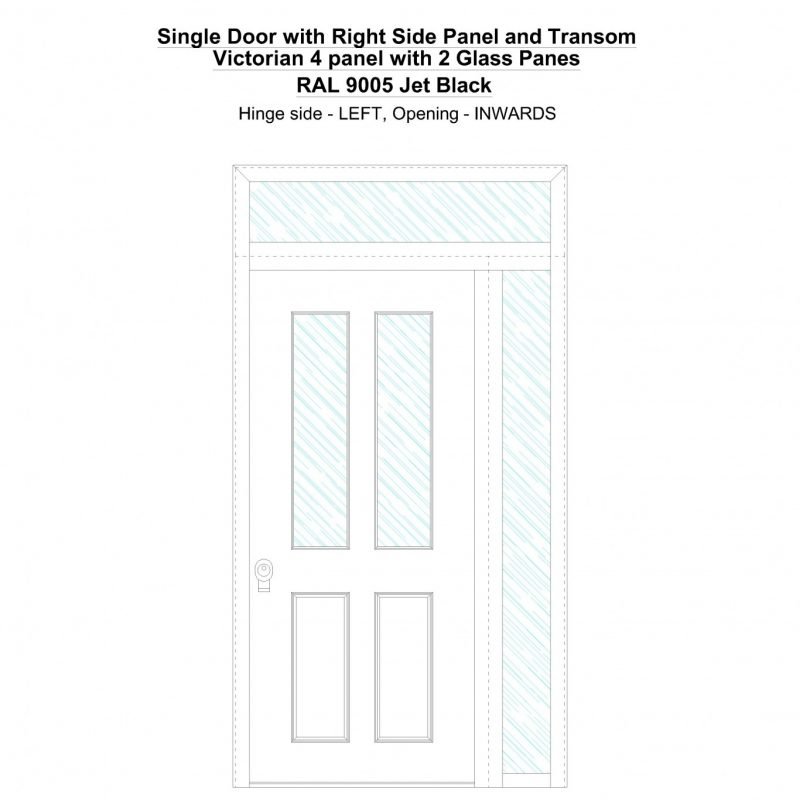 Sd1spt(right) Victorian 4 Panel With 2 Glass Panes Ral 9005 Jet Black Security Door