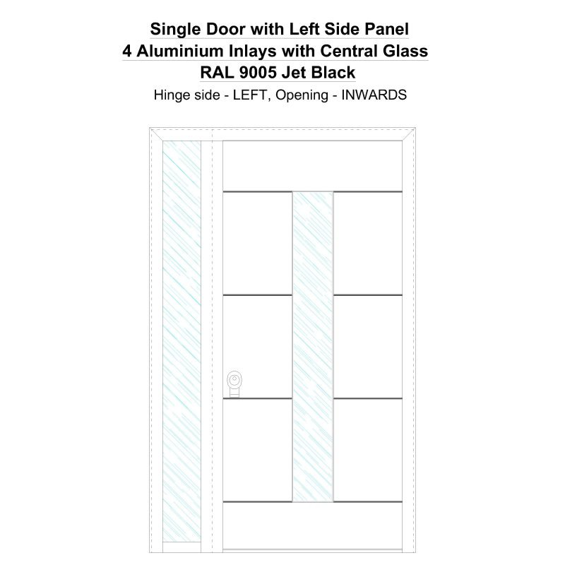 Sd1sp(left) 4 Aluminium Inlays With Central Glass Ral 9005 Jet Black Security Door