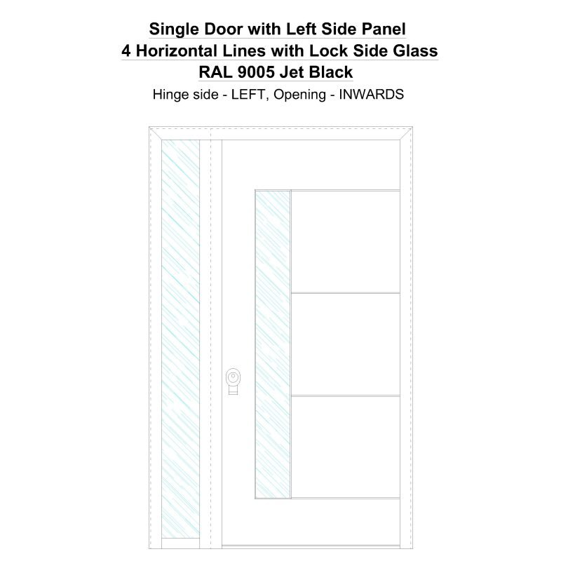 Sd1sp(left) 4 Horizonral Lines With Lock Side Glass Ral 9005 Jet Black Security Door