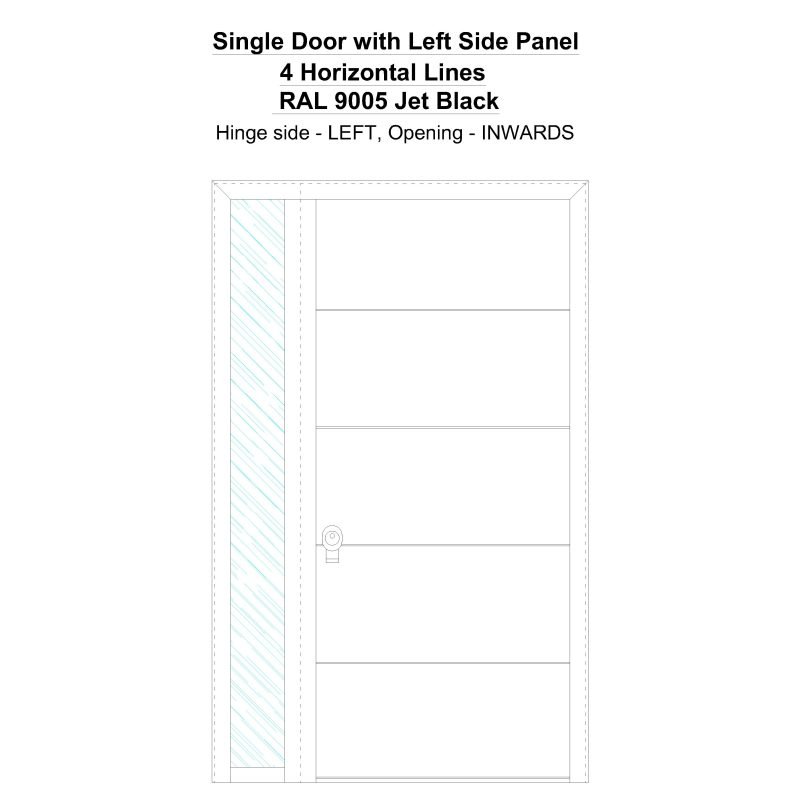 Sd1sp(left) 4 Horizontal Lines Ral 9005 Jet Black Security Door