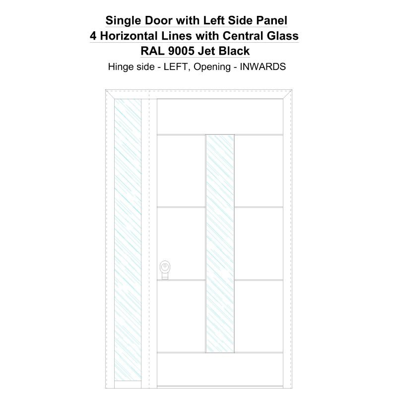 Sd1sp(left) 4 Horizontal Lines With Central Glass Ral 9005 Jet Black Security Door