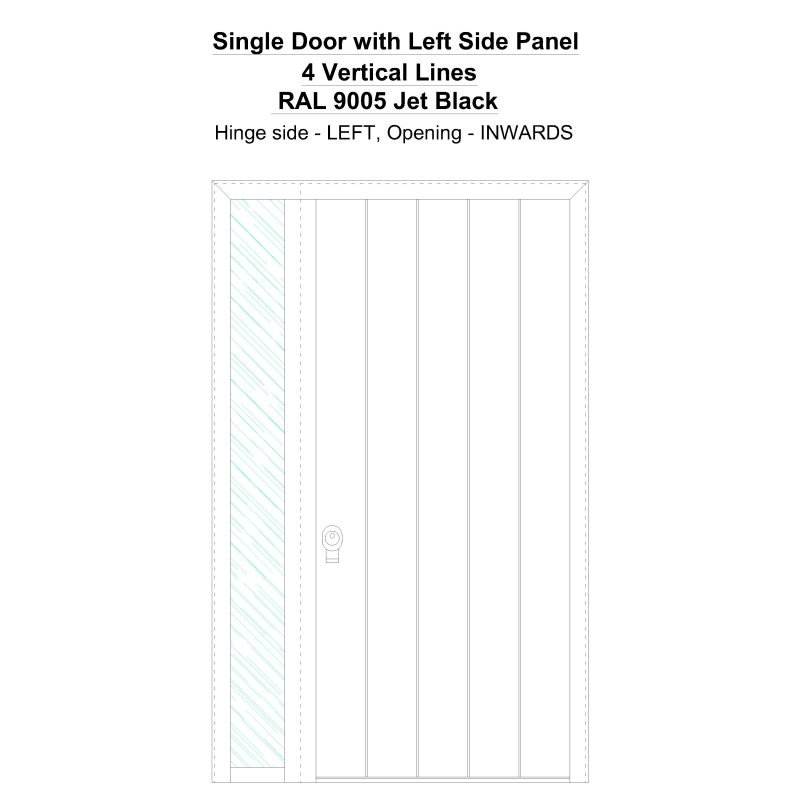 Sd1sp(left) 4 Vertical Lines Ral 9005 Jet Black Security Door