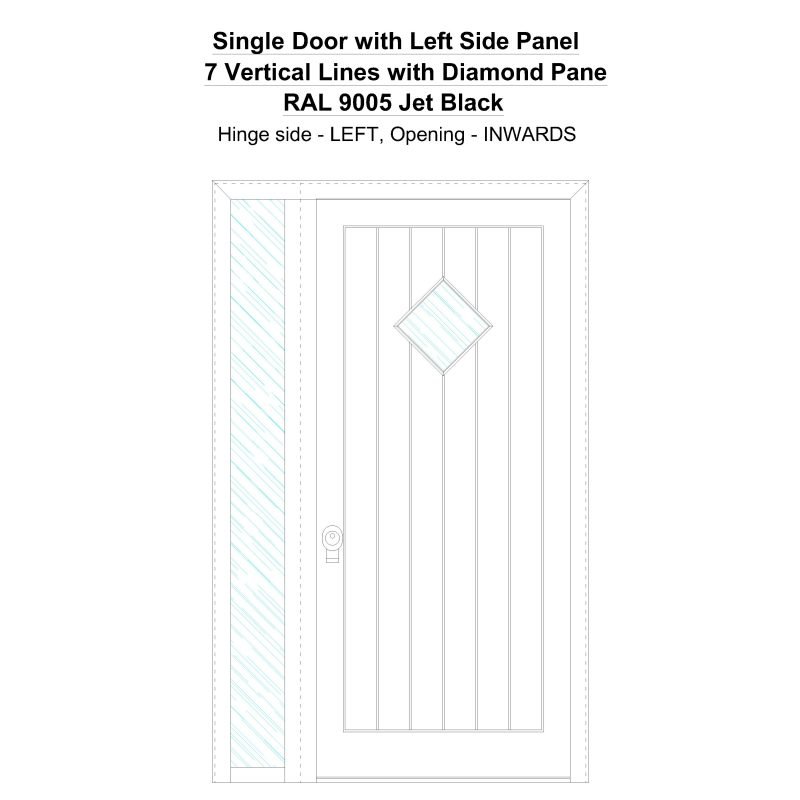 Sd1sp(left) 7 Vertical Lines With Diamond Pane Ral 9005 Jet Black Security Door