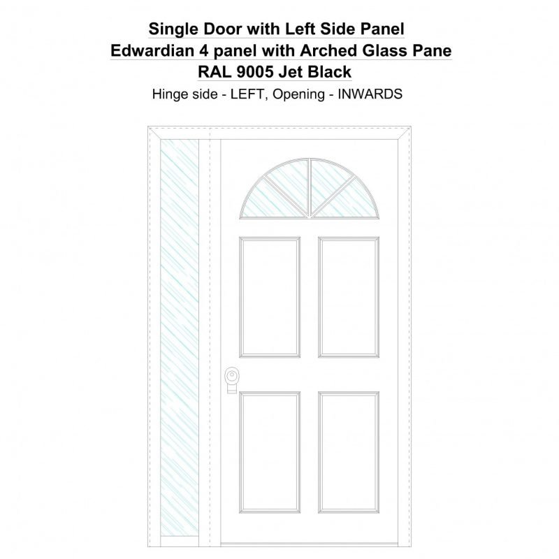 Sd1sp(left) Edwardian 4 Panel With Arched Glass Pane Ral 9005 Jet Black Security Door