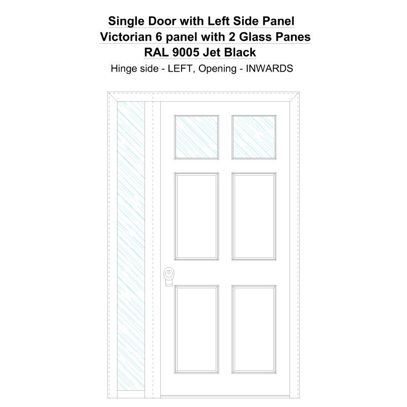Sd1sp(left) Victorian 6 Panel With 2 Glass Panes Ral 9005 Jet Black Security Door