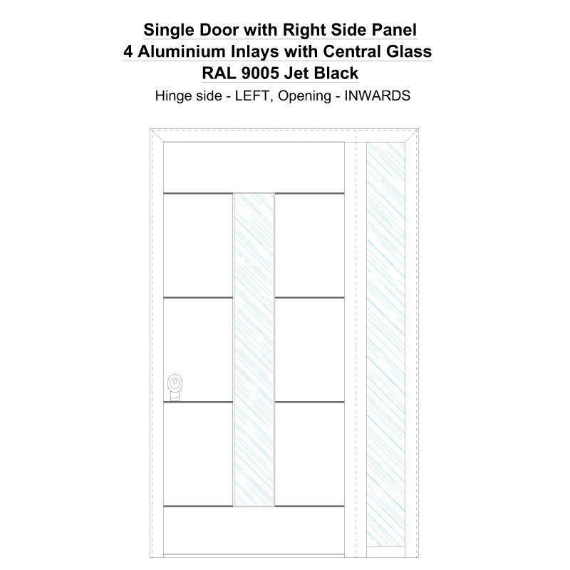 Sd1sp(right) 4 Aluminium Inlays With Central Glass Ral 9005 Jet Black Security Door