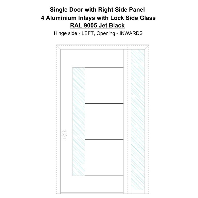 Sd1sp(right) 4 Aluminium Inlays With Lock Side Ral 9005 Glass Jet Black Security Door
