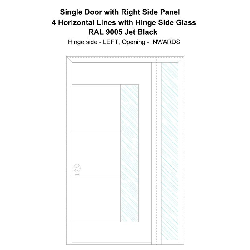 Sd1sp(right) 4 Horizontal Lines With Hinge Side Glass Ral 9005 Jet Black Security Door