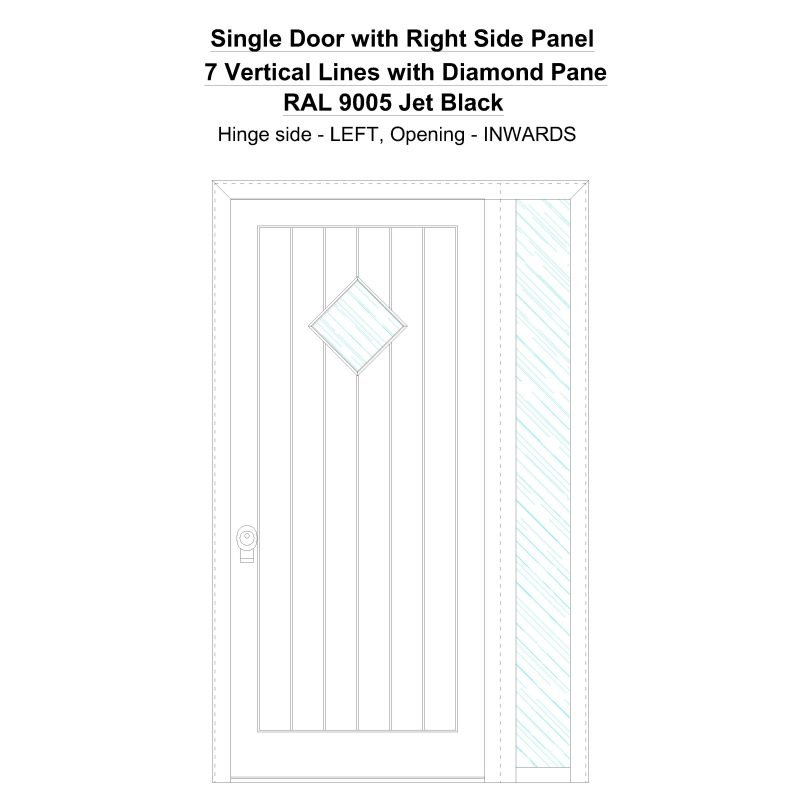 Sd1sp(right) 7 Vertical Lines With Diamond Pane Ral 9005 Jet Black Security Door