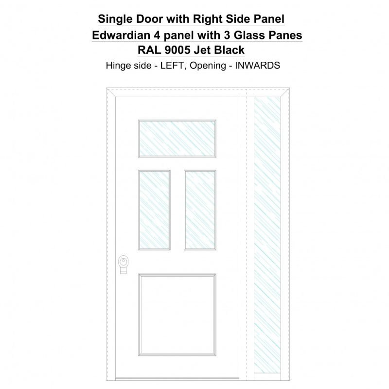 Sd1sp(right) Edwardian 4 Panel With 3 Glass Panes Ral 9005 Jet Black Security Door