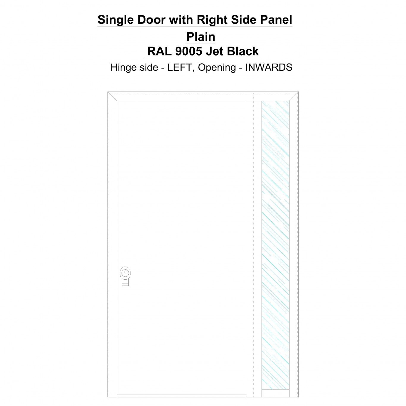 Single Door with Right Side Panel Plain Jet Black Security Doors