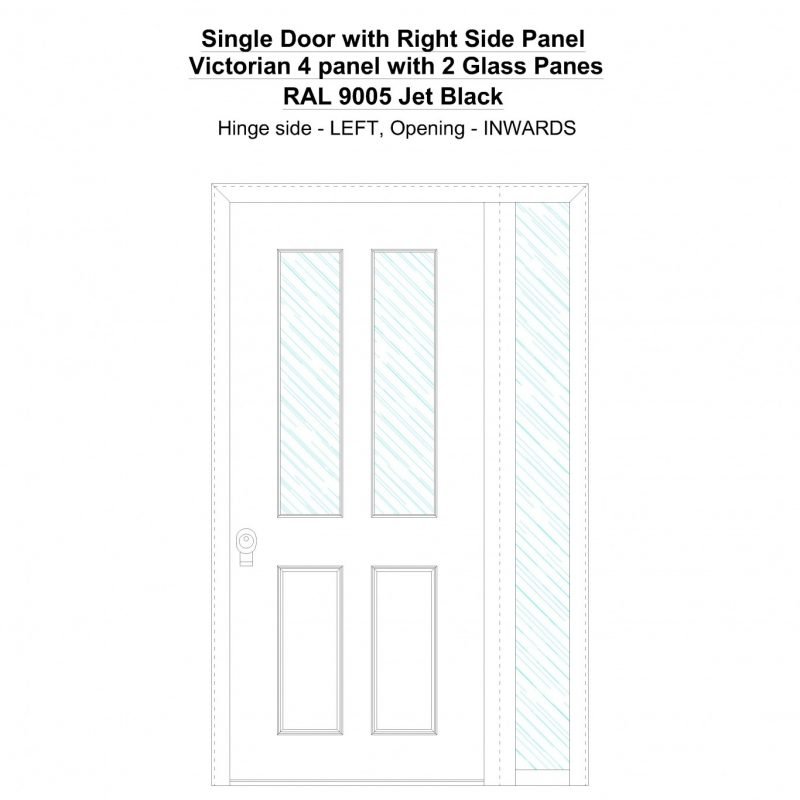 Sd1sp(right) Victorian 4 Panel With 2 Glass Panes Ral 9005 Jet Black Security Door