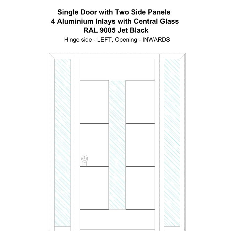 Sd2sp 4 Aluminium Inlays With Central Glass Ral 9005 Jet Black Security Door