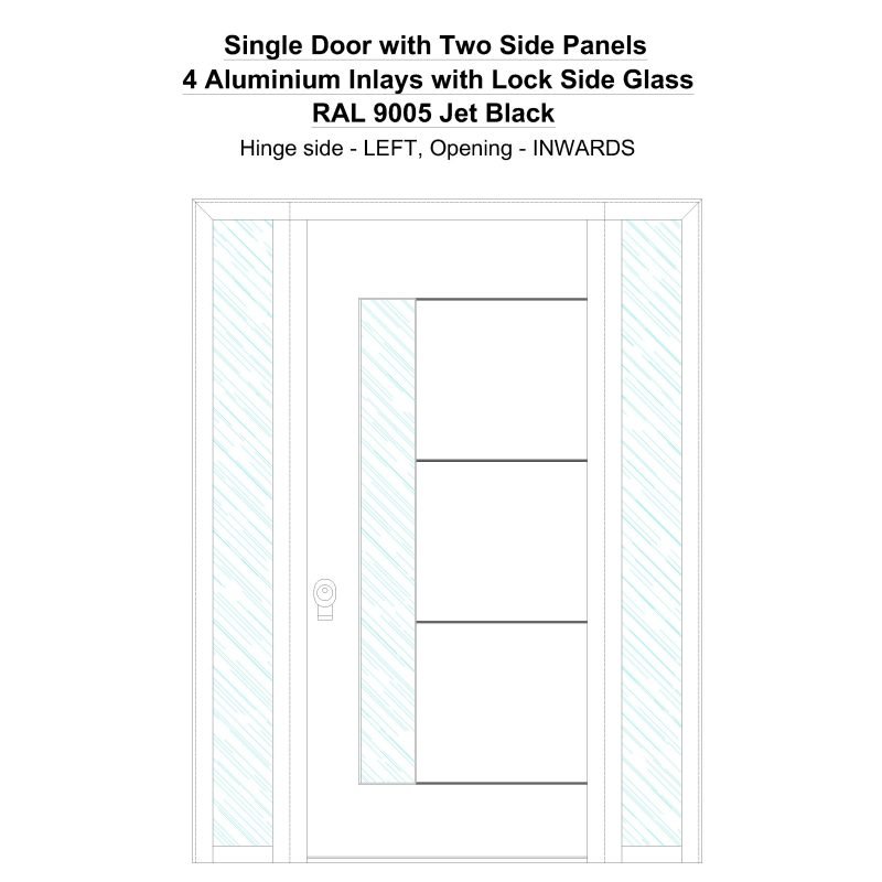 Sd2sp 4 Aluminium Inlays With Lock Side Glass Ral 9005 Jet Black Security Door