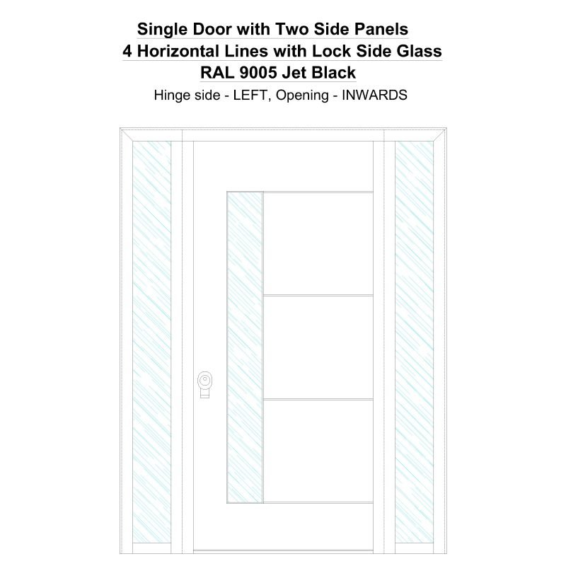 Sd2sp 4 Horizonral Lines With Lock Side Glass Ral 9005 Jet Black Security Door