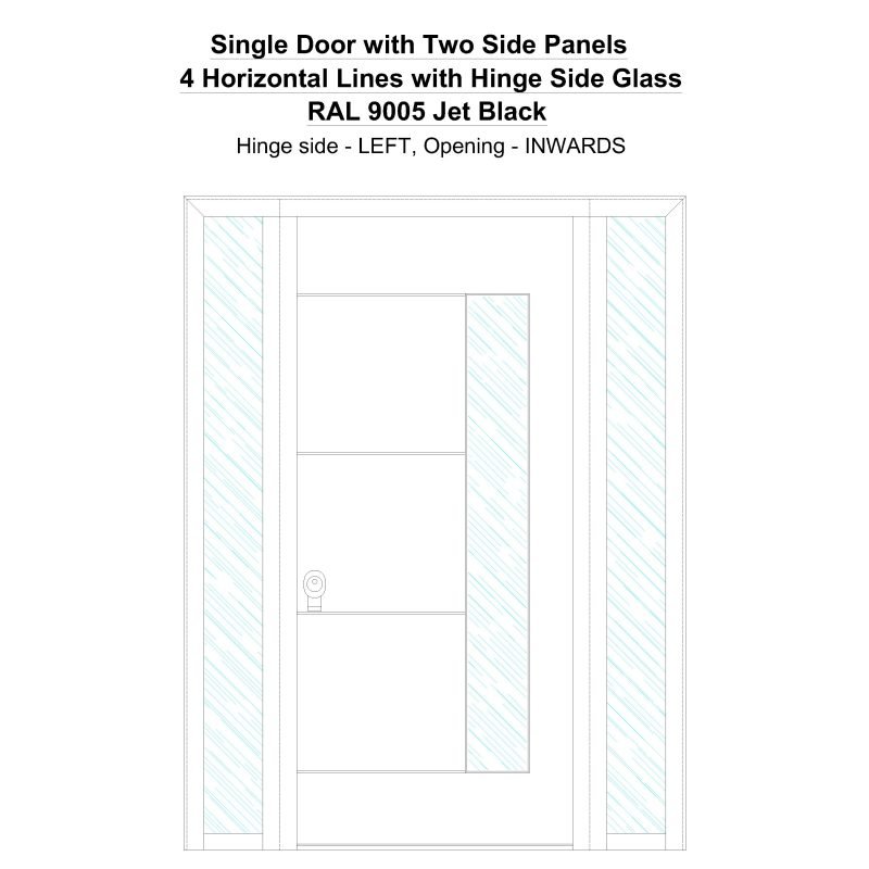 Sd2sp 4 Horizontal Lines With Hinge Side Glass Ral 9005 Jet Black Security Door