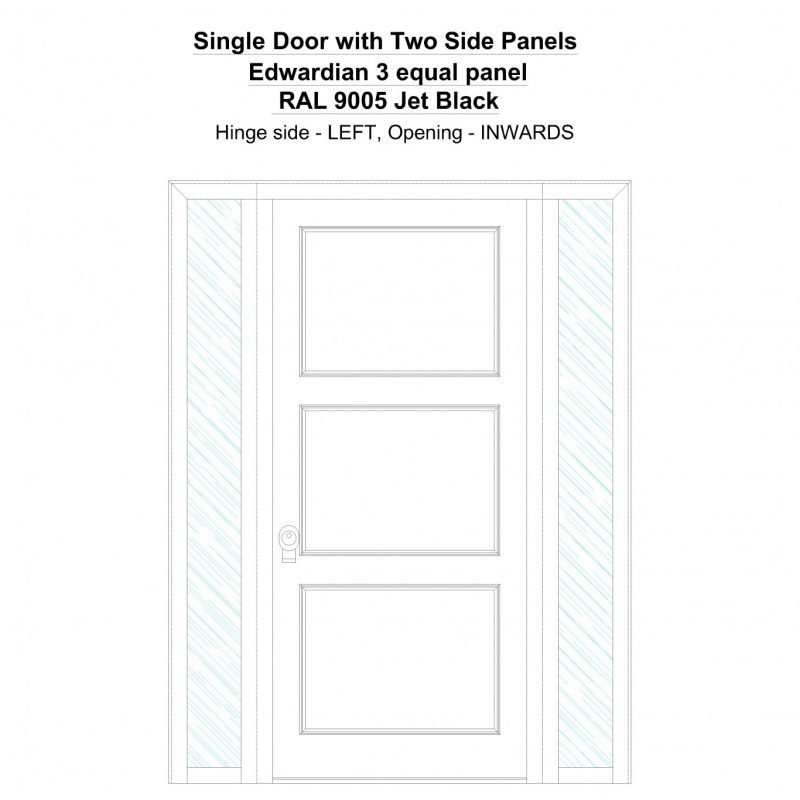 Sd2sp Edwardian 3 Equal Panel Ral 9005 Jet Black Security Door