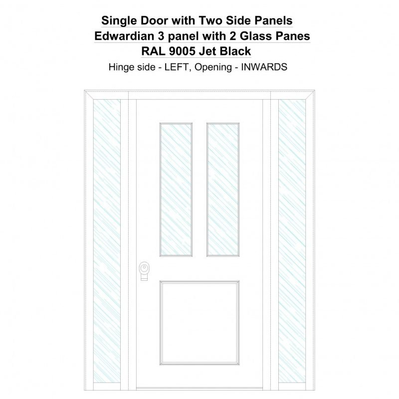 Sd2sp Edwardian 3 Panel With 2 Glass Panes Ral 9005 Jet Black Security Door