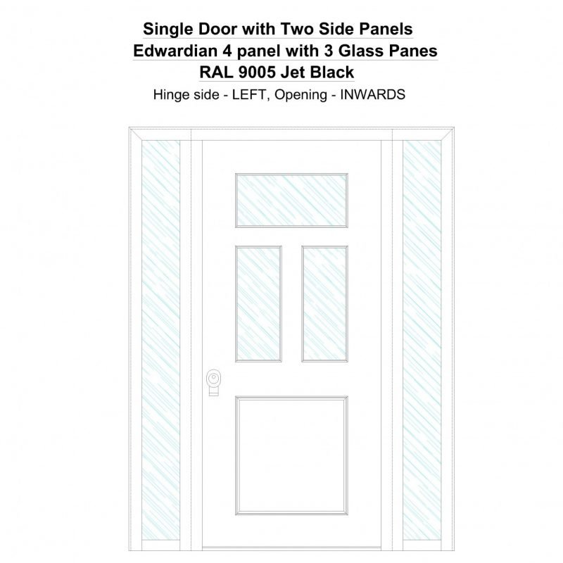 Sd2sp Edwardian 4 Panel With 3 Glass Panes Ral 9005 Jet Black Security Door