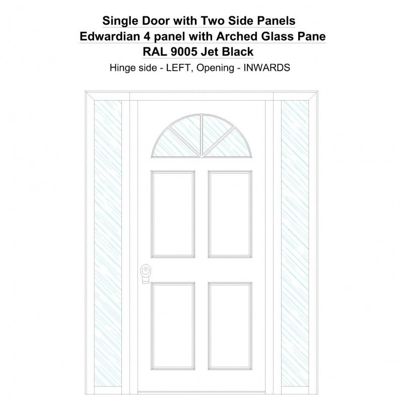 Sd2sp Edwardian 4 Panel With Arched Glass Pane Ral 9005 Jet Black Security Door