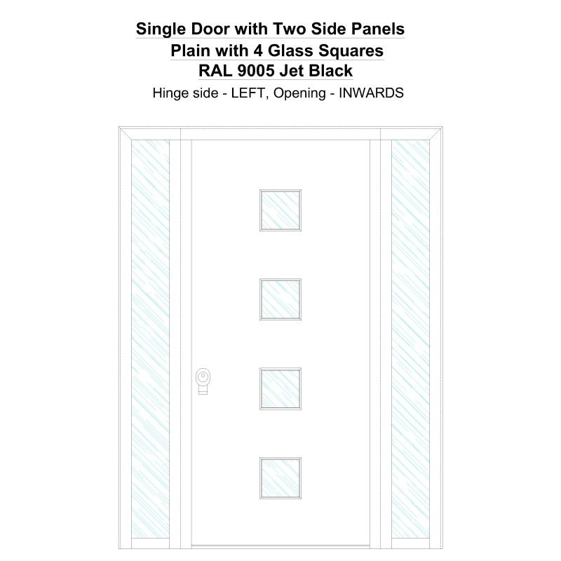Sd2sp Plain With 4 Glass Squares Ral 9005 Jet Black Security Door