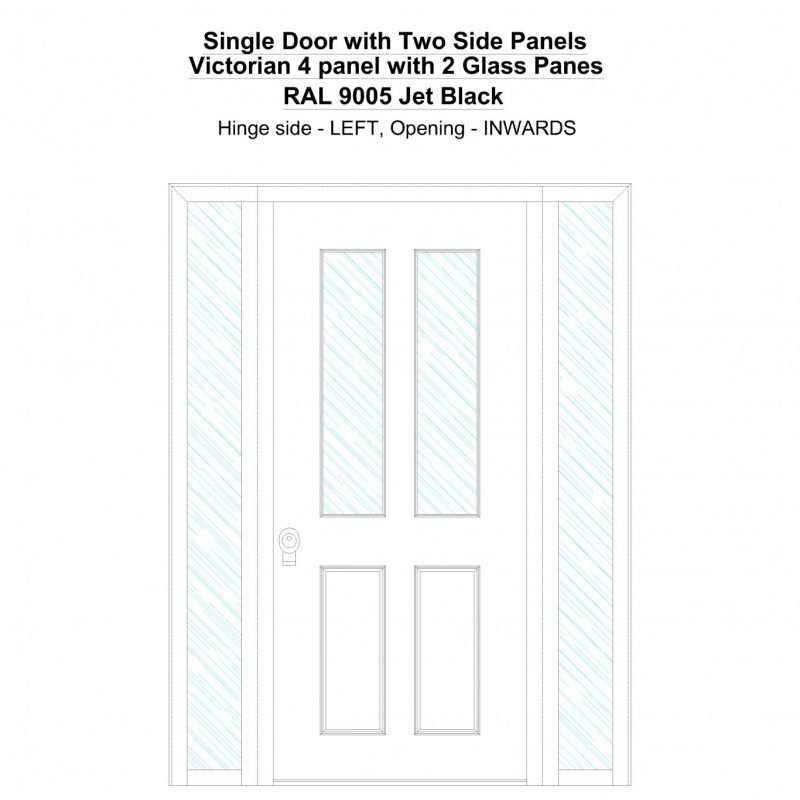 Sd2sp Victorian 4 Panel With 2 Glass Panes Ral 9005 Jet Black Security Door