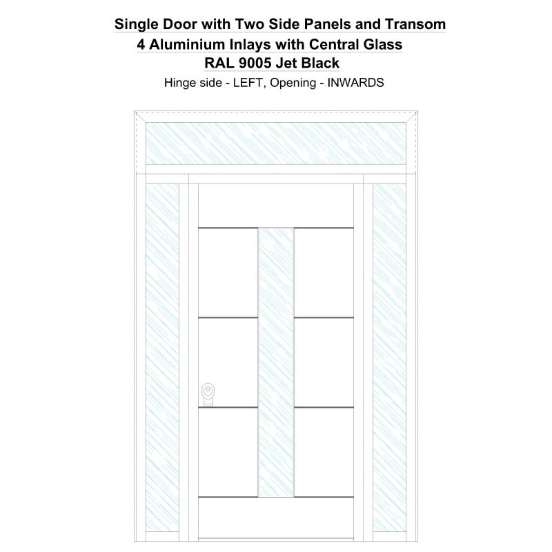 Sd2spt 4 Aluminium Inlays With Central Glass Ral 9005 Jet Black Security Door