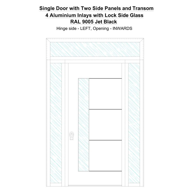 Sd2spt 4 Aluminium Inlays With Lock Side Glass Ral 9005 Jet Black Security Door