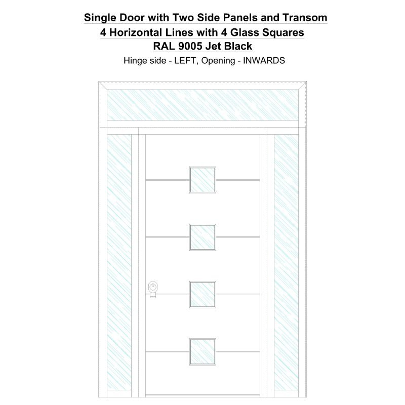 Sd2spt 4 Horizontal Lines With 4 Glass Squares Jet Black Security Door