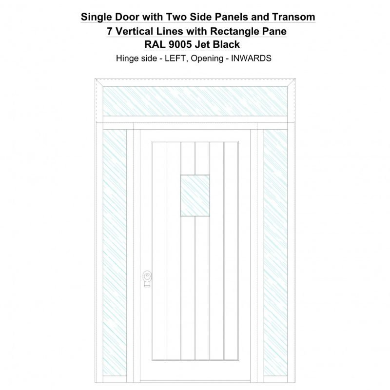Sd2spt 7 Vertical Lines With Rectangle Pane Ral 9005 Jet Black Security Door