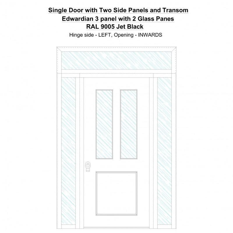 Sd2spt Edwardian 3 Panel With 2 Glass Panes Ral 9005 Jet Black Security Door