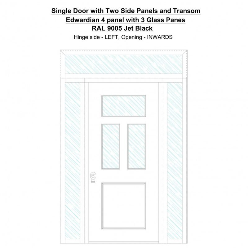 Sd2spt Edwardian 4 Panel With 3 Glass Panes Ral 9005 Jet Black Security Door