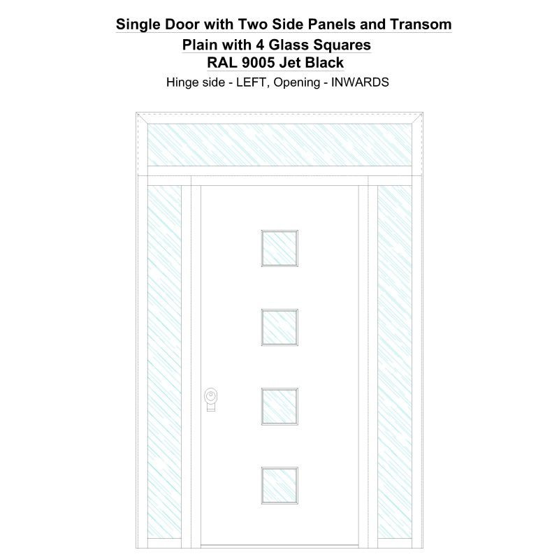 Sd2spt Plain With 4 Glass Squares Ral 9005 Jet Black Security Door