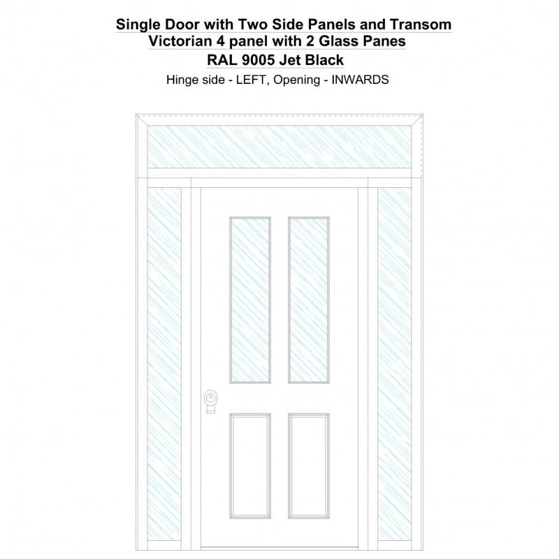 Sd2spt Victorian 4 Panel With 2 Glass Panes Ral 9005 Jet Black Security Door