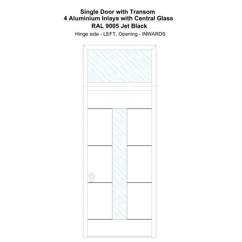 Sdt 4 Aluminium Inlays With Central Glass Ral 9005 Jet Black Security Door