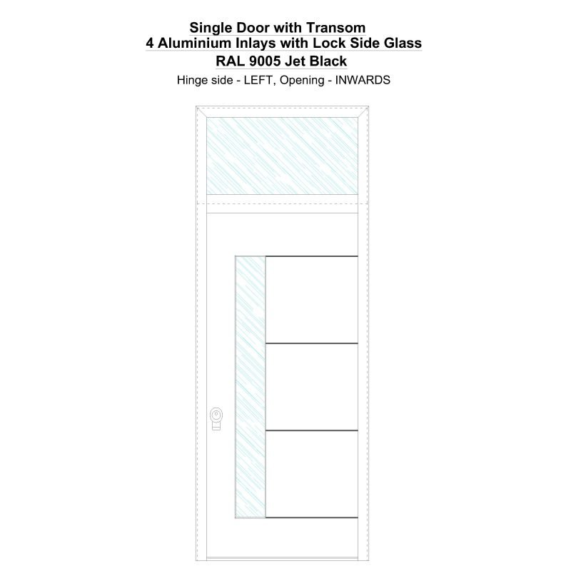 Sdt 4 Aluminium Inlays With Lock Side Glass Ral 9005 Jet Black Security Door