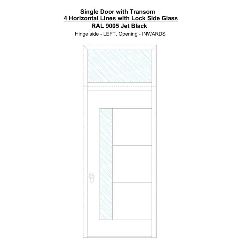 Sdt 4 Horizonral Lines With Lock Side Glass Ral 9005 Jet Black Security Door