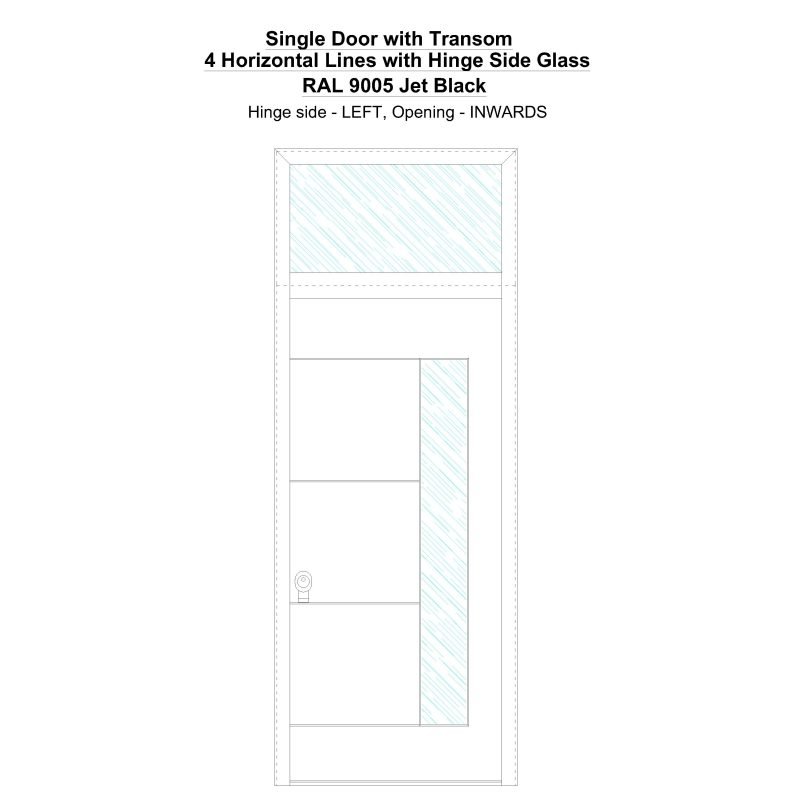 Sdt 4 Horizontal Lines With Hinge Side Glass Ral 9005 Jet Black Security Door