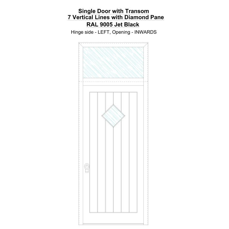 Sdt 7 Vertical Lines With Diamond Pane Ral 9005 Jet Black Security Door