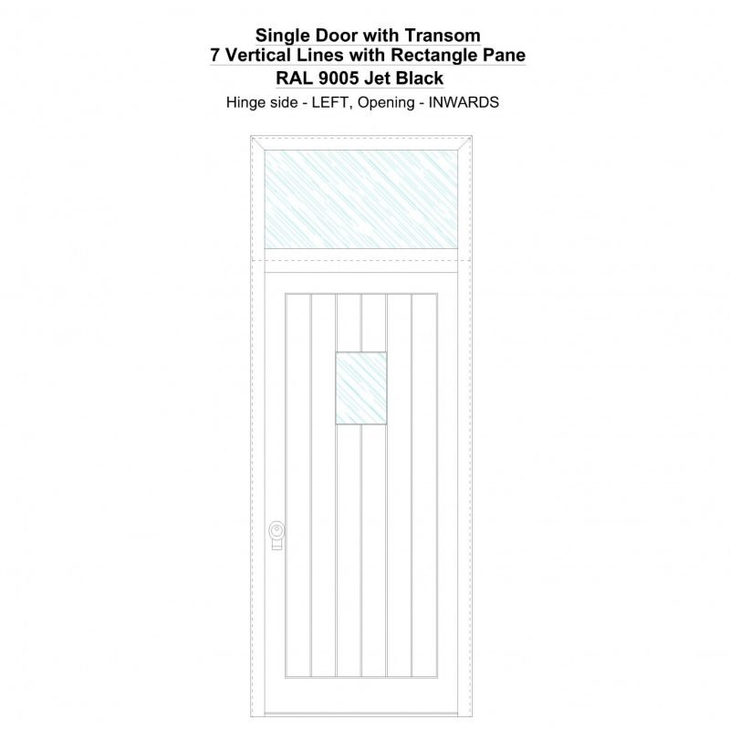 Sdt 7 Vertical Lines With Rectangle Pane Ral 9005 Jet Black Security Door