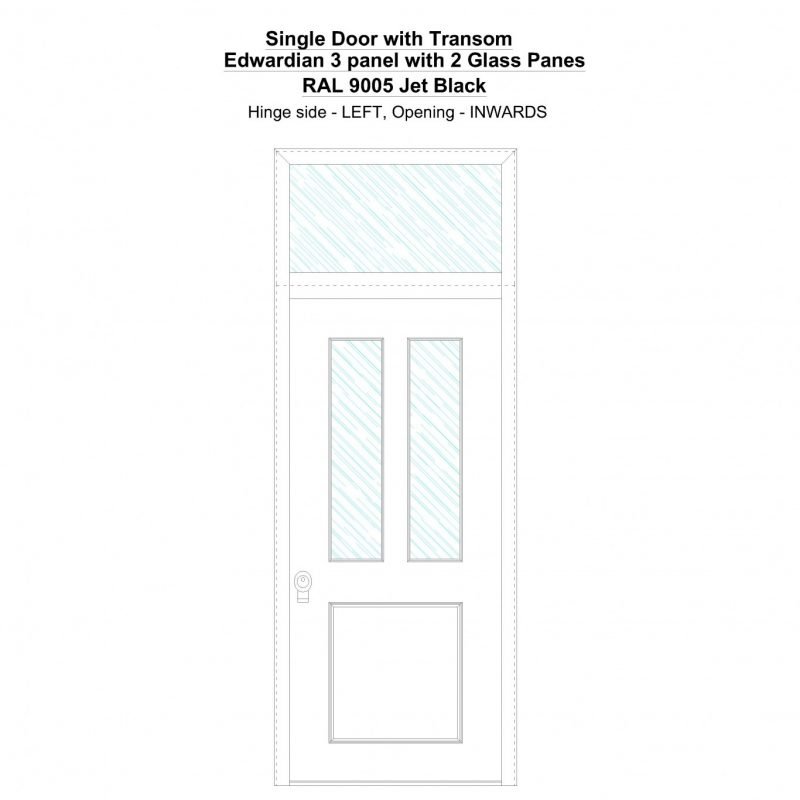 Sdt Edwardian 3 Panel With 2 Glass Panes Ral 9005 Jet Black Security Door