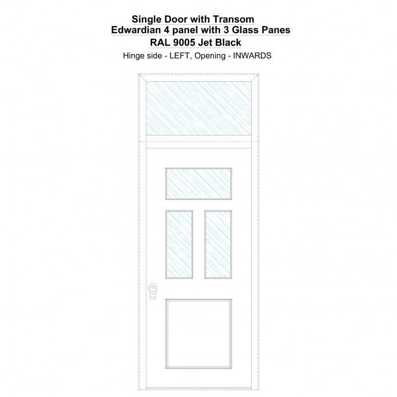 Sdt Edwardian 4 Panel With 3 Glass Panes Ral 9005 Jet Black Security Door