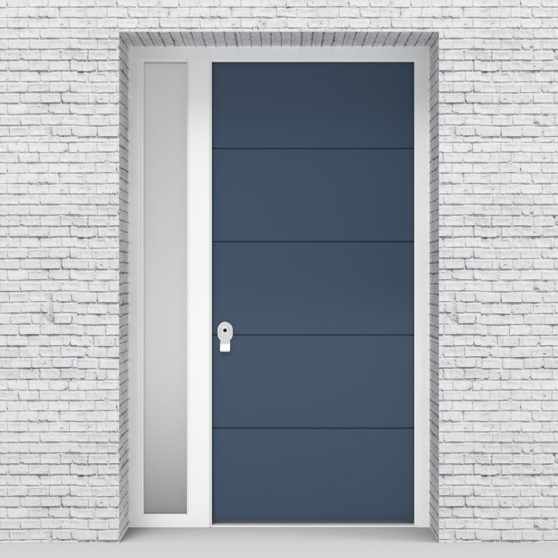 10.single Door With Left Side Panel 4 Horizontal Lines Pigeon Blue (ral5014)